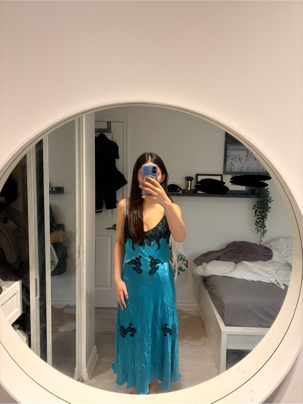Betsey Johnson Turquoise Slip Dress with Black Lace